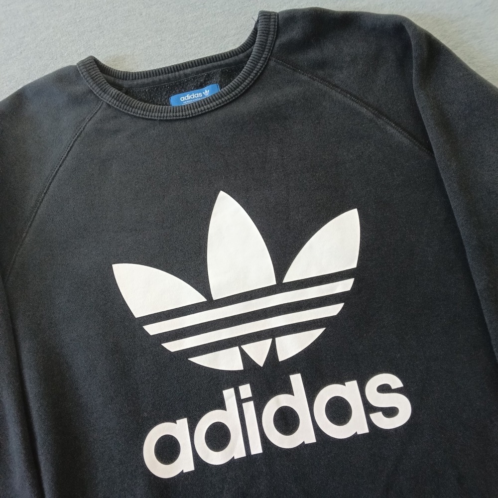 Adidas Originals Mens Trefoil Logo Sweatshirt Black Crewneck Raglan Size Large
